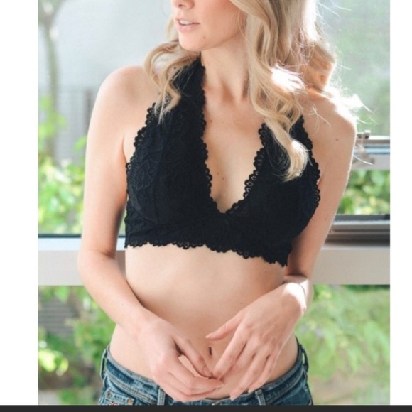 Black Bralette Lace Halter top Bra Sexy PLUS SIZE - Picture 3 of 6